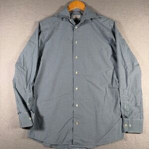 Eton Mens Slim Fit Gingham Button Down Dress Shirt Blue Green 15.75 40 13438‎